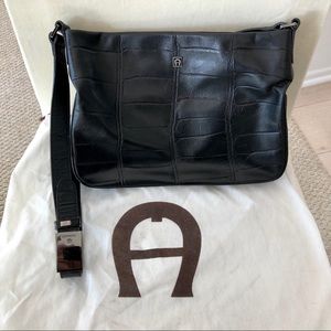 Aigner Black Leather Large Crossbody Bag